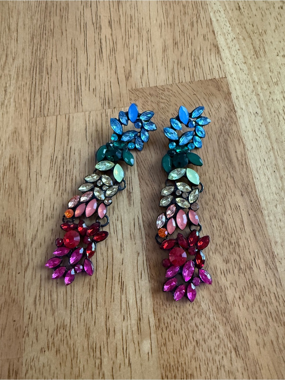 Multicolored Crystal Drop Earrings - Vibrant Pink, Red, Blue